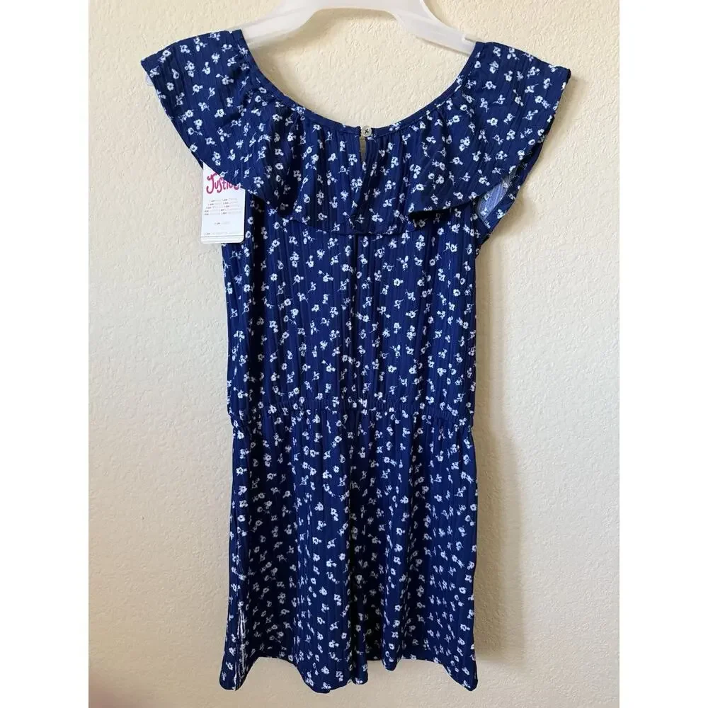 Lot Of 2 Justice Floral Ruffle Sleeveless Elastic Waist Girls Romper Size M 10